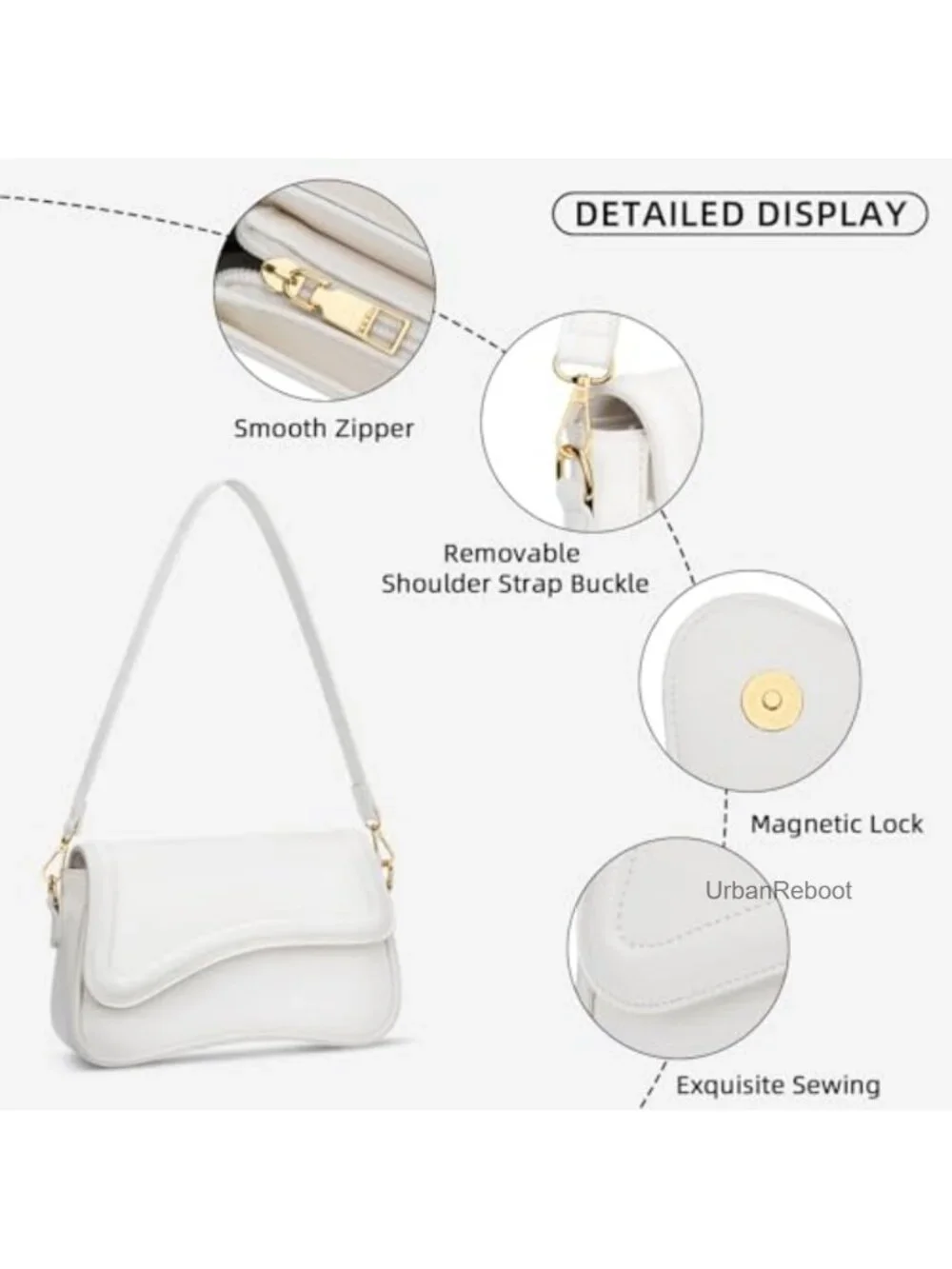 PU Leather Small Hobo Shoulder Bag Detachable Chain Crossbody Clutch Purse